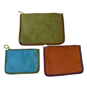 Estée Lauder Suede Feel Makeup Bag Trio – Green, Teal & Rust – New No Tags